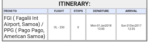 Itinerary Samoa - American Samoa